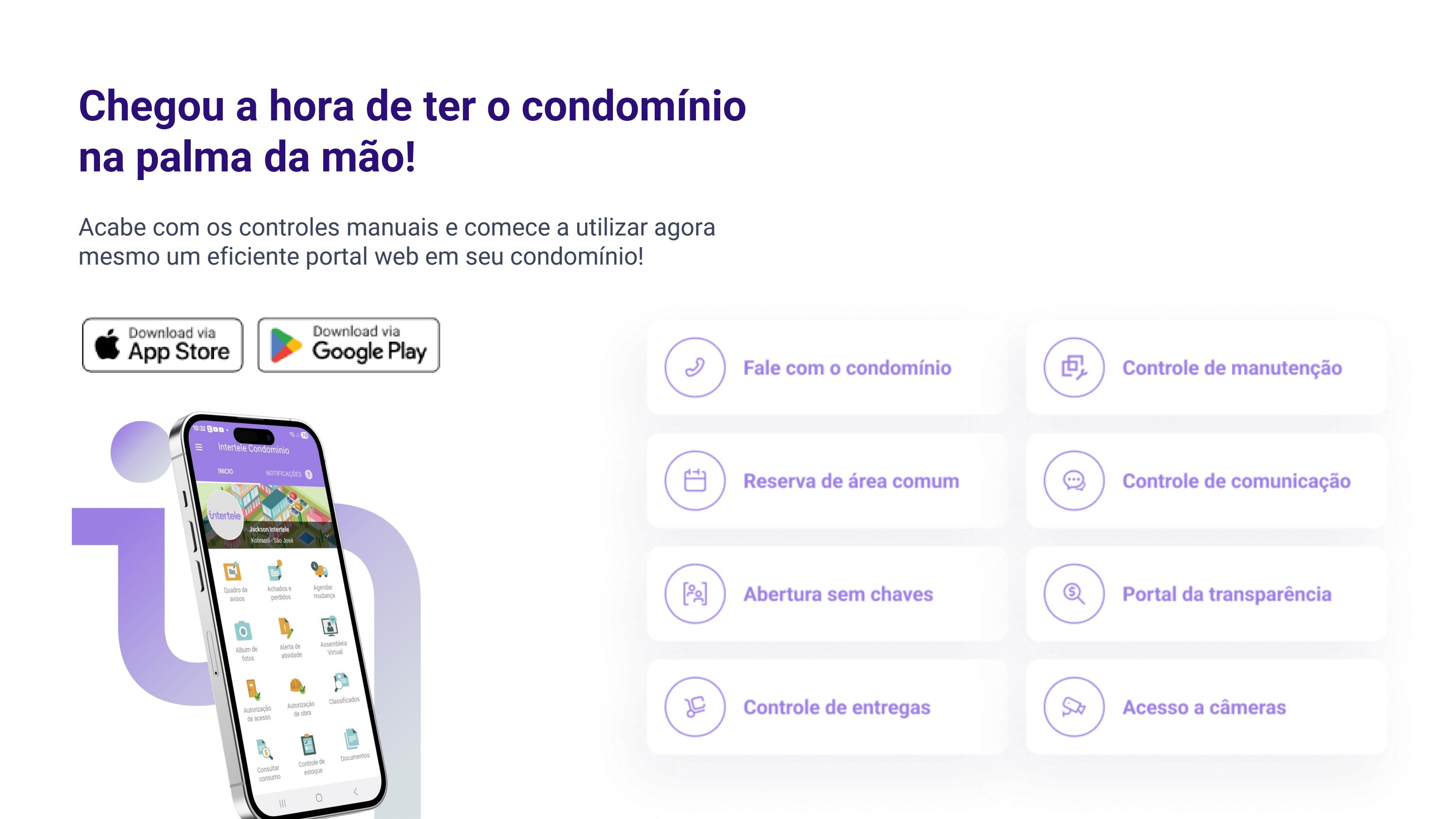Telas do App Intertele Condomínios